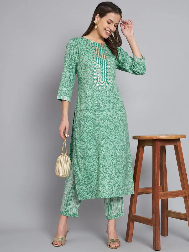 Womens green bandhani kurts with trouser - VJV Now