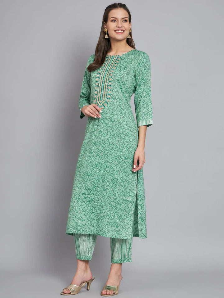 Womens green bandhani kurts with trouser - VJV Now