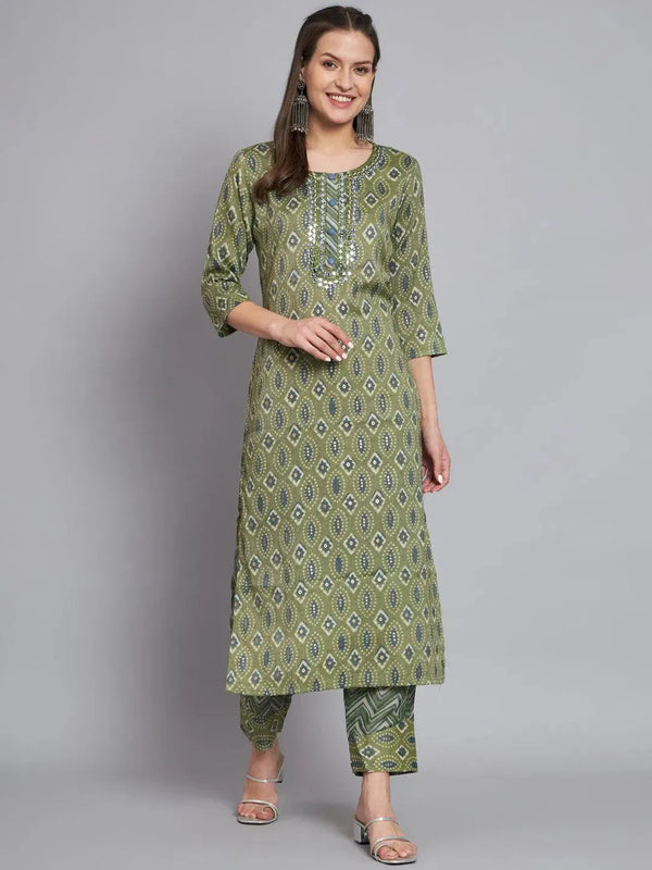 Womens green handwork kurta with trouser - VJV Now