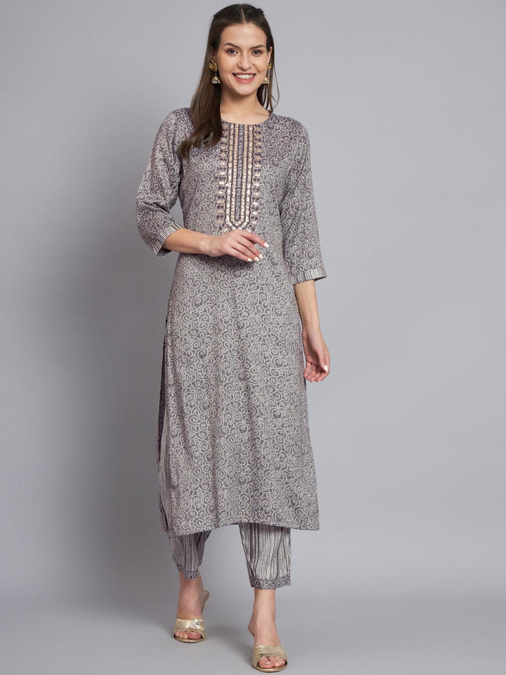 Womens grey embroidery kurta with trouser - VJV Now