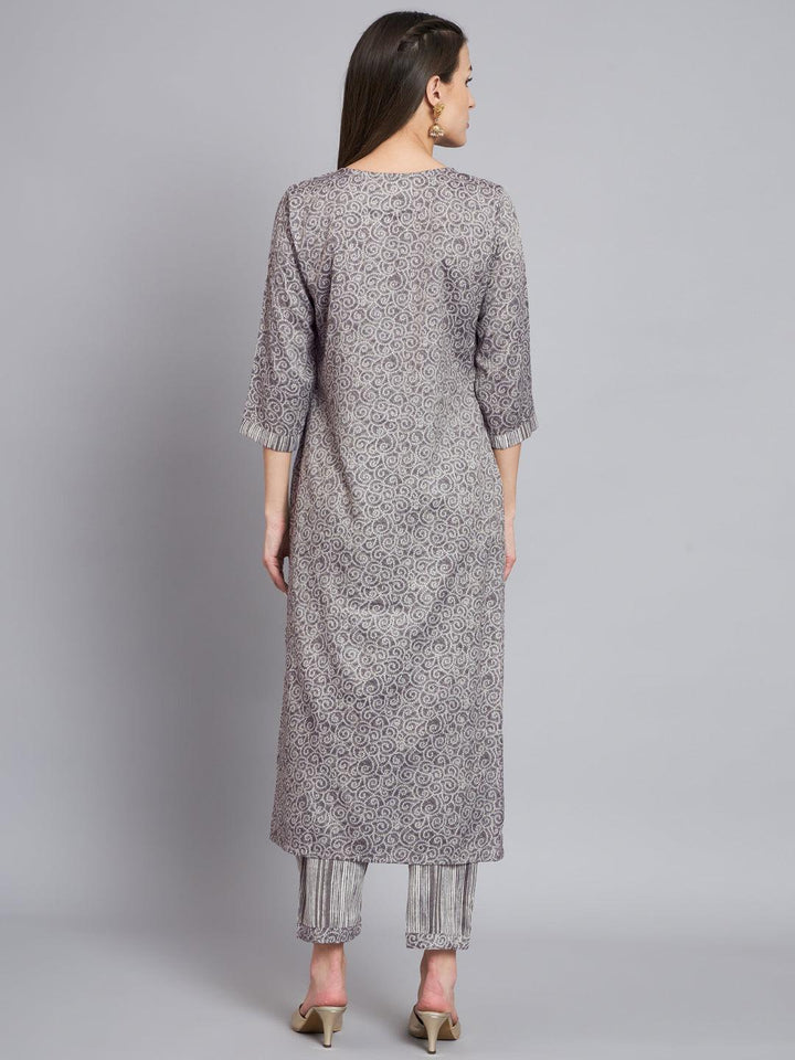 Womens grey embroidery kurta with trouser - VJV Now