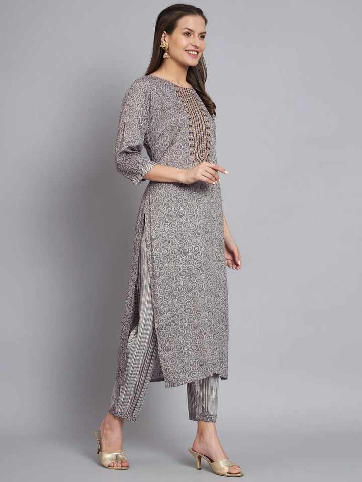 Womens grey embroidery kurta with trouser - VJV Now