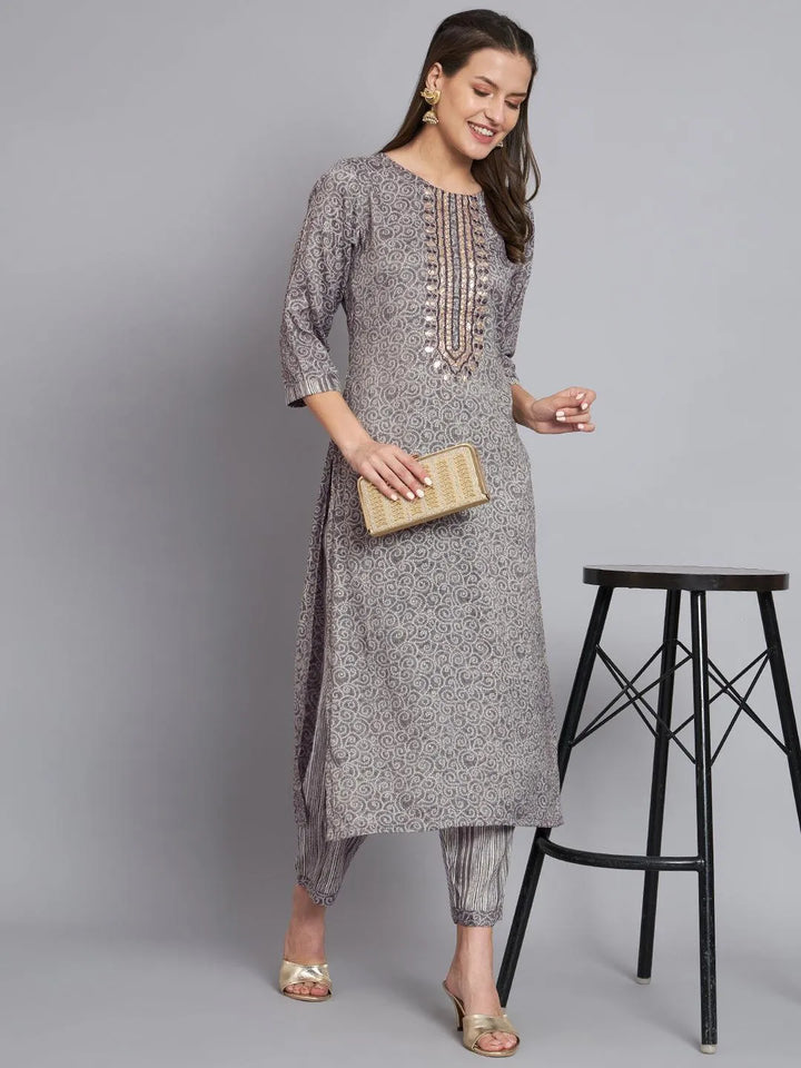 Womens grey embroidery kurta with trouser - VJV Now