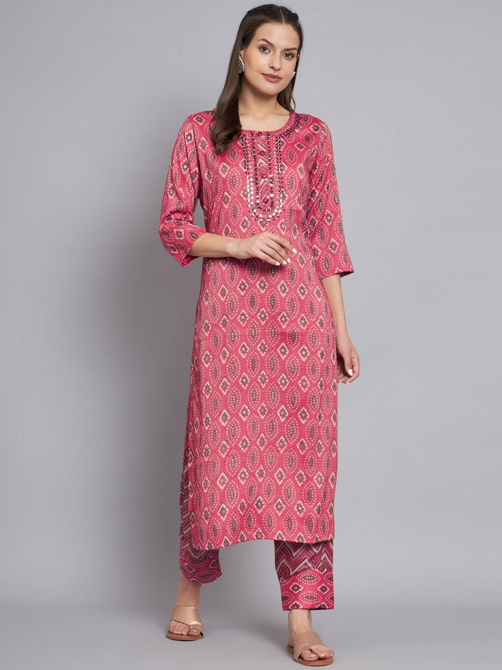 Womens pink handwork kurta with trouser - VJV Now