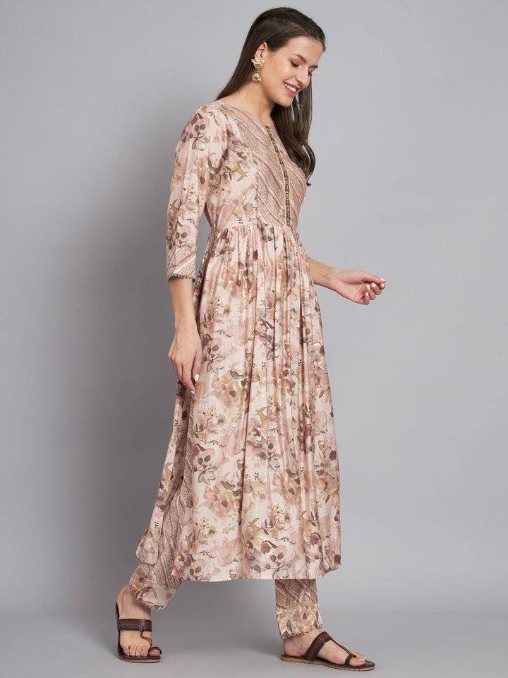 Womens printed front pleated kurta with trouser - VJV Now