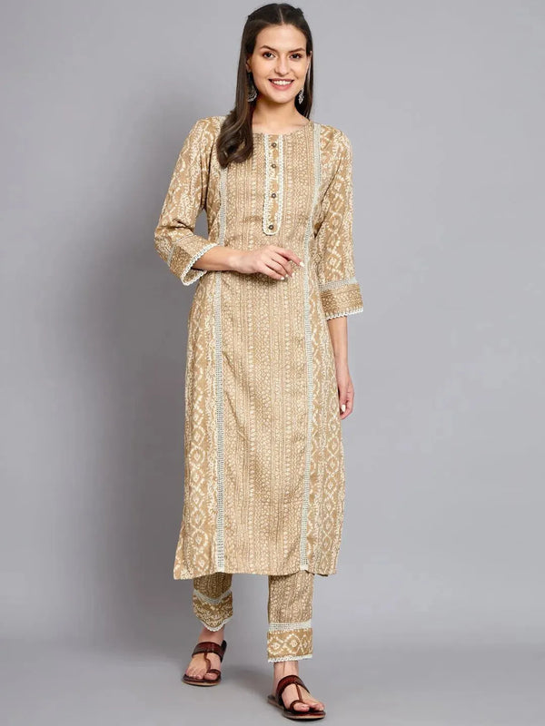 Womens printed yellow kurta with trouser - VJV Now