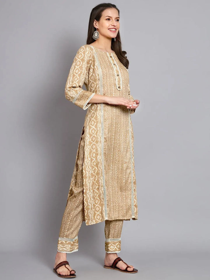 Womens printed yellow kurta with trouser - VJV Now