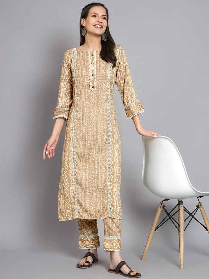 Womens printed yellow kurta with trouser - VJV Now