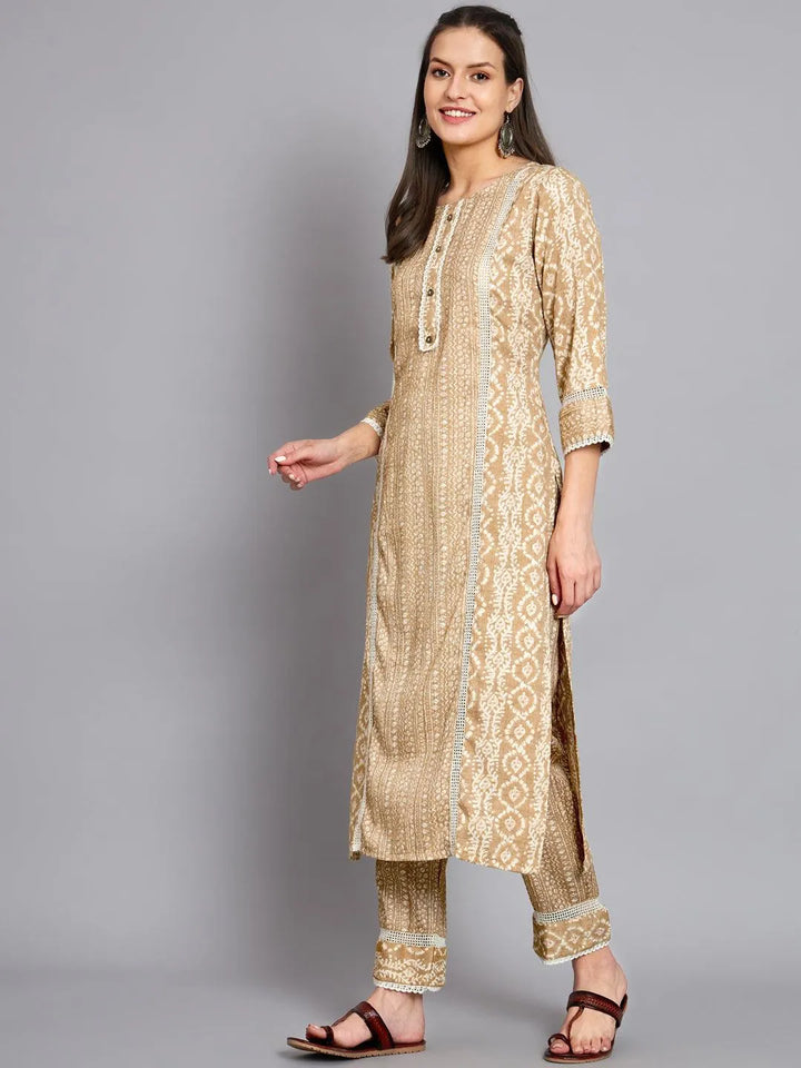 Womens printed yellow kurta with trouser - VJV Now