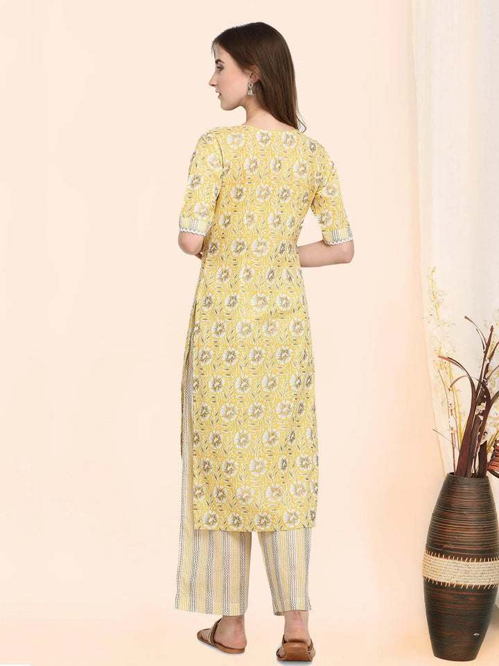 Yellow Poppin Flower Foil Printed Kurta Set - VJV Now