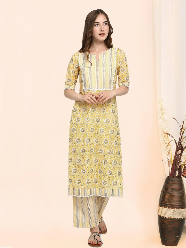 Yellow Poppin Flower Foil Printed Kurta Set - VJV Now