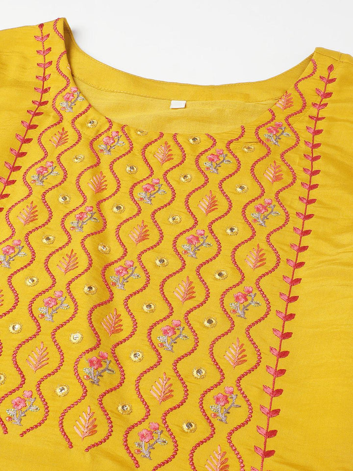 Yellow Yoke Embroidered Kurti With Bottom And fancy Dupatta - VJV Now